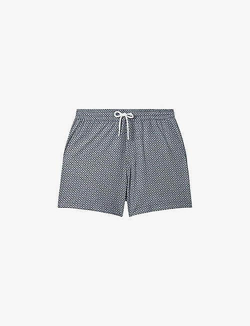 REISS: Shape geometric-print recycled-polyester blend swimming shorts