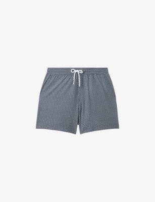 Reiss Shape Geometric-print Recycled-polyester Blend Swimming Shorts In Airforce Blue/w
