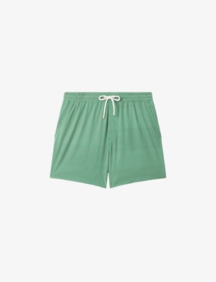 Shop Reiss Men's Bright Green/wh Shape Geometric-print Recycled-polyester Blend Swimming Shorts