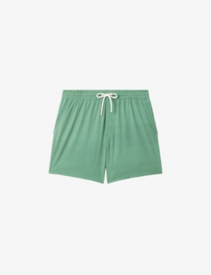 Reiss Shape Geometric-print Recycled-polyester Blend Swimming Shorts In Bright Green/wh