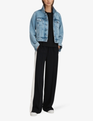 Reiss Womens Black Cassie Cropped Oversized Cotton T-shirt In Black