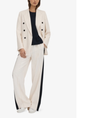 Reiss Womens Navy Cassie Cropped Oversized Cotton T-shirt In Navy