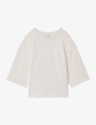 Shop Reiss Women's White Cassie Cropped Oversized Cotton T-shirt
