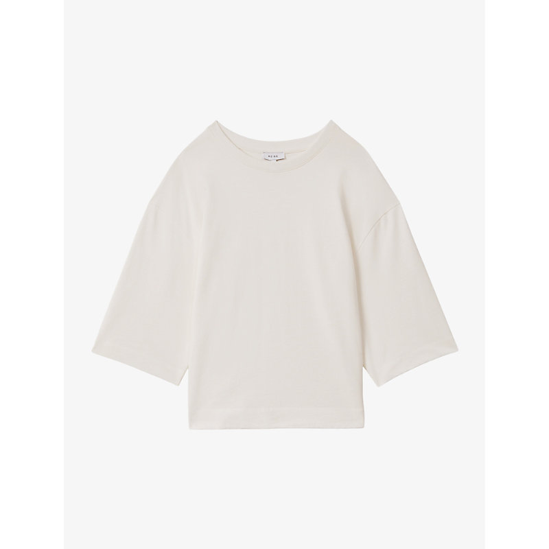 Shop Reiss Womens White Cassie Cropped Oversized Cotton T-shirt