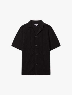 Shop Reiss Men's Black Fortune Cable-knit Cotton Shirt
