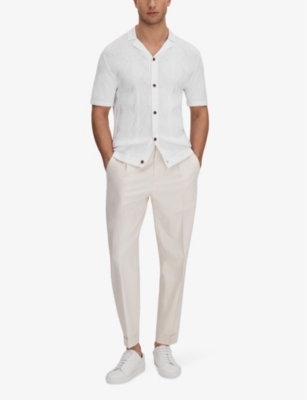 Shop Reiss Men's White Fortune Cable-knit Cotton Shirt