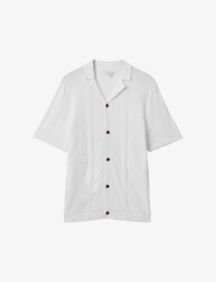 Shop Reiss Men's White Fortune Cable-knit Cotton Shirt