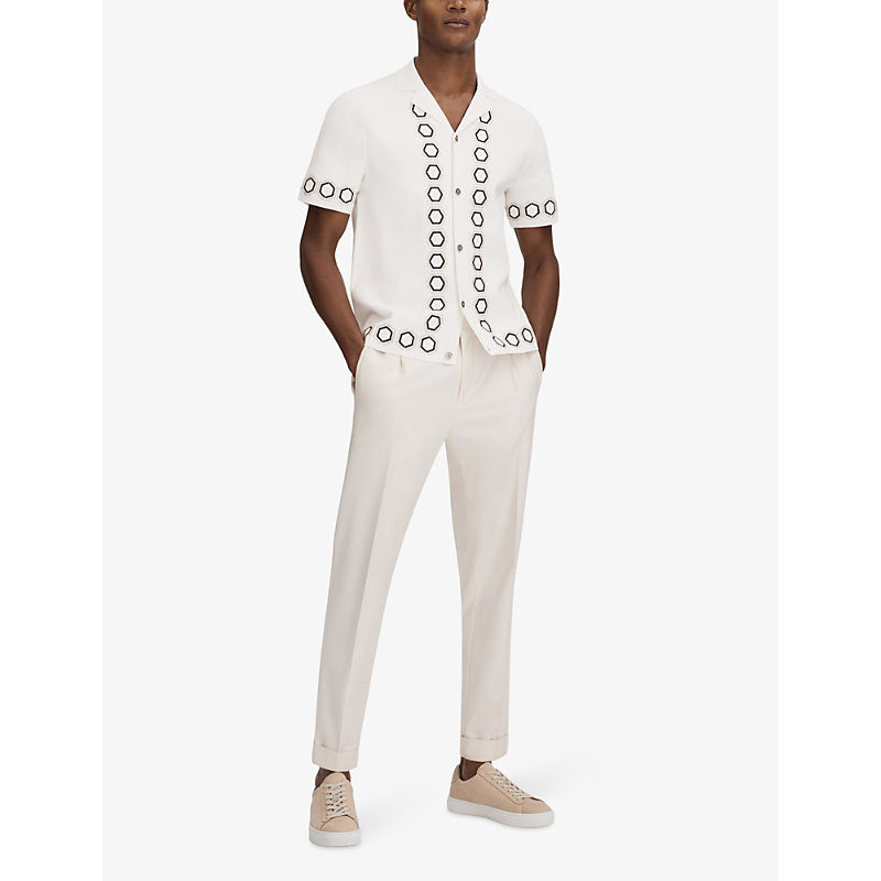 Shop Reiss Men's White Decoy Geometric-weave Knitted Shirt