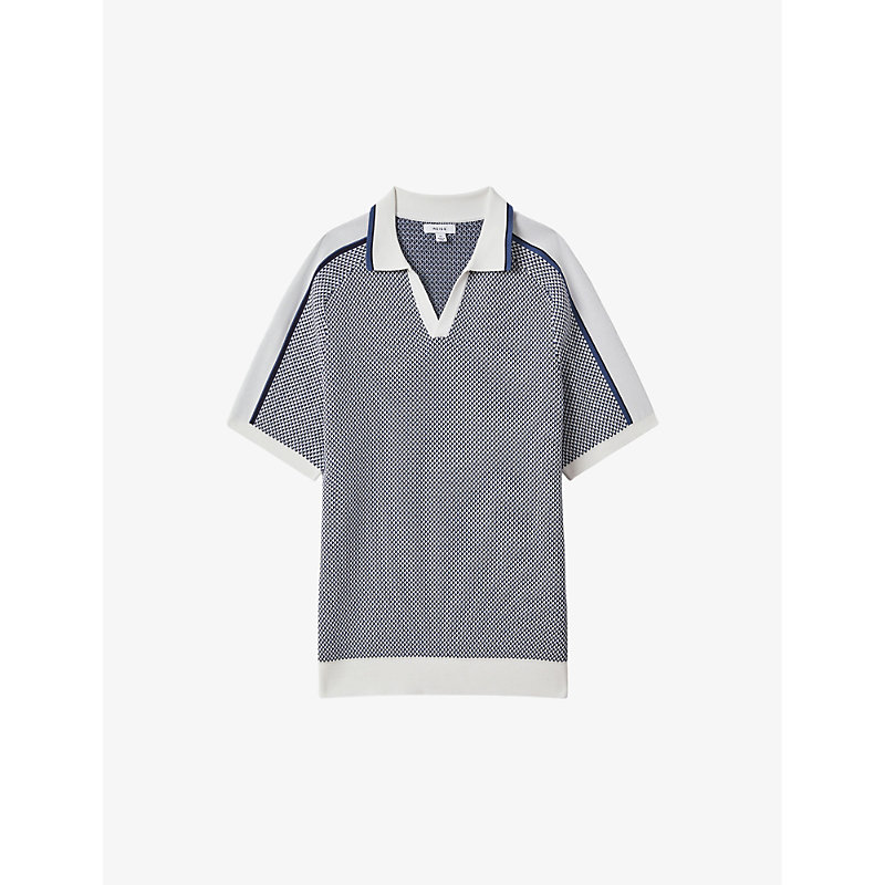 Shop Reiss Men's Airforce Blue Brunswick Open-collar Slim-fit Knitted Shirt