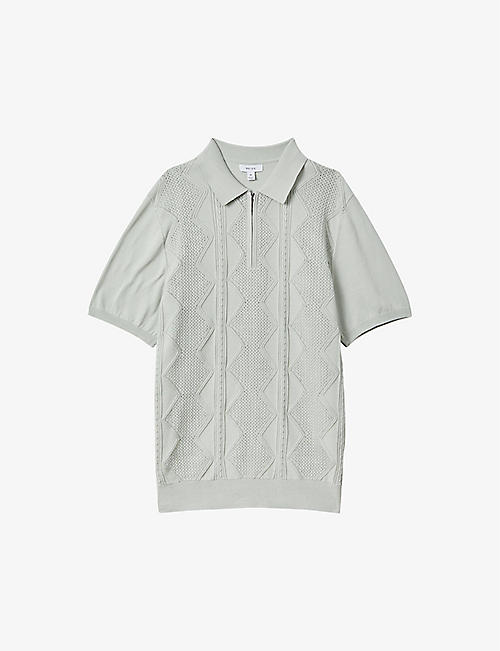 REISS: Tropic diamond-weave knitted polo shirt