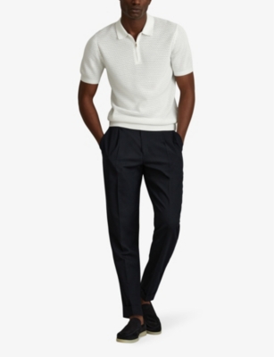 Shop Reiss Burnham Textured-weave Knitted Polo In Optic White