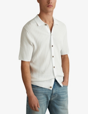 Shop Reiss Men's Optic White Murray Regular-fit Ribbed Knitted Shirt