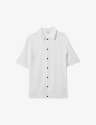 Reiss Mens Optic White Murray Regular-fit Ribbed Knitted Shirt