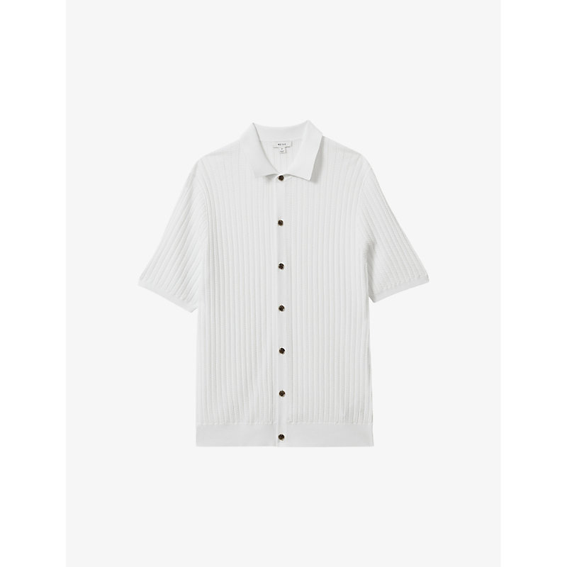 Reiss Mens Optic White Murray Regular-fit Ribbed Knitted Shirt