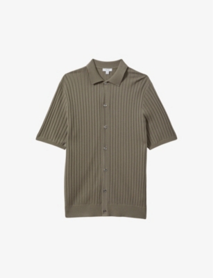 Shop Reiss Men's Sage Murray Regular-fit Ribbed Knitted Shirt