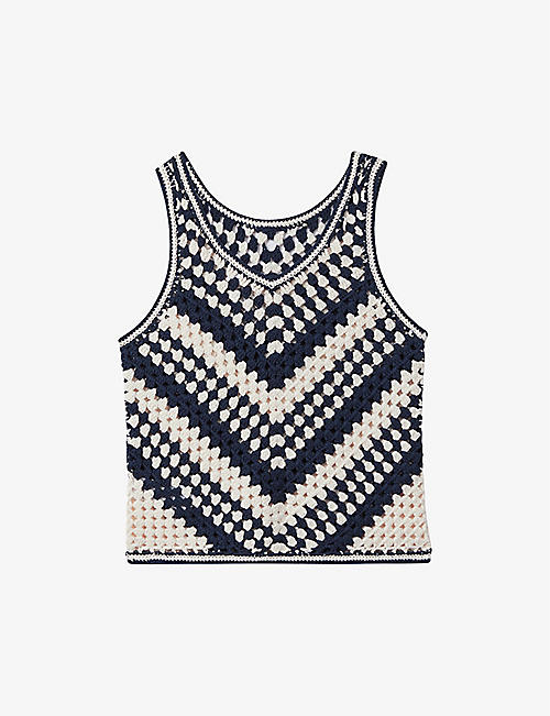 REISS: Sabrina crew-neck colour-block crochet vest