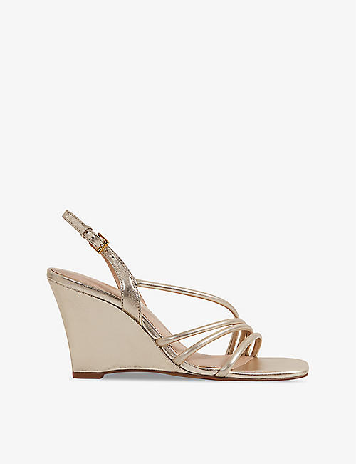 REISS: Anya strappy metallic-leather heeled wedges