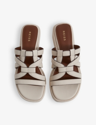 Shop Reiss Women's White Naya Cross-strap Leather Platform Sandals