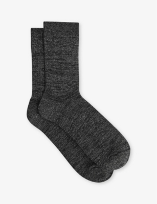 Reiss Carrie Ribbed Sparkle Stretch-cotton Ankle Socks In Black