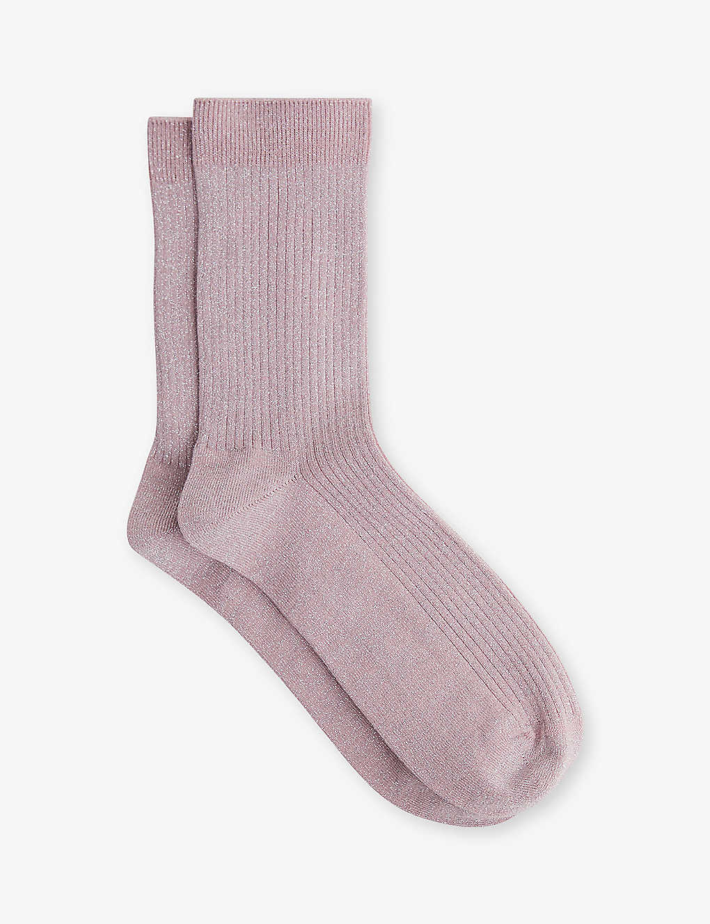 REISS REISS WOMEN'S BLUSH CARRIE RIBBED SPARKLE STRETCH-COTTON ANKLE SOCKS