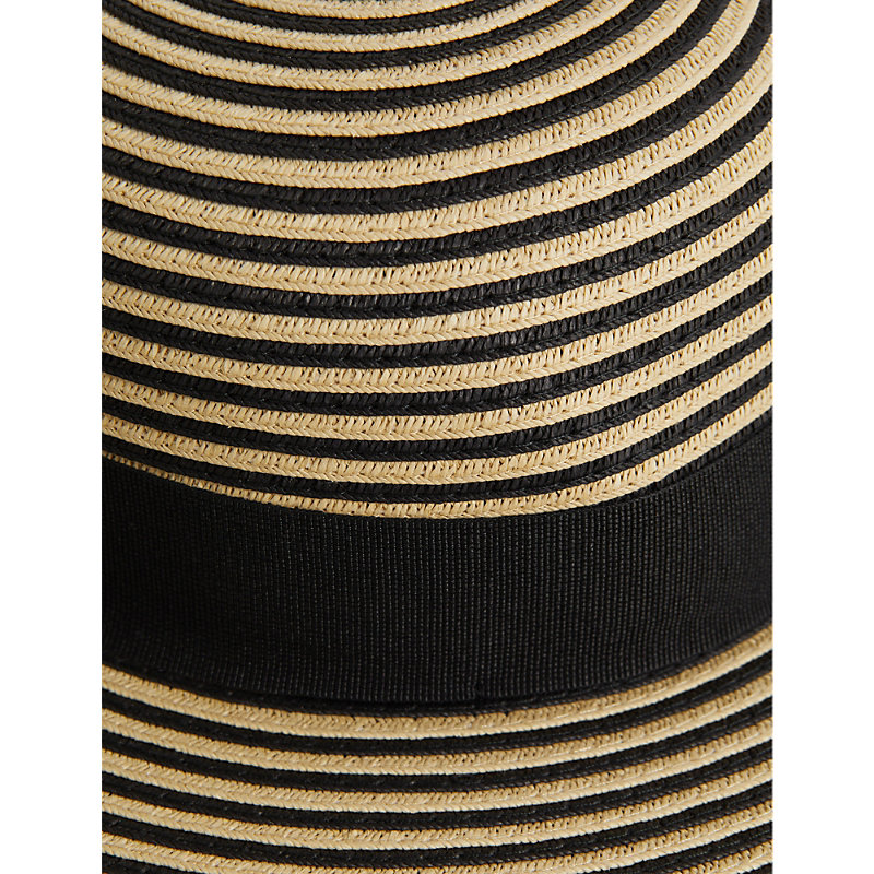 Shop Reiss Women's Black/neutral Emilia Wide-brim Striped Raffia Hat