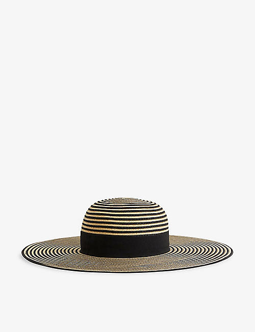 REISS: Emilia wide-brim striped raffia hat