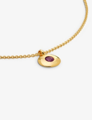 MONICA VINADER: Birthstone 18ct yellow gold-plated vermeil sterling-silver and ruby pendant necklace