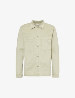 Arne Mens Olive Patch-pocket Buttoned-cuff Stretch-cotton Shirt