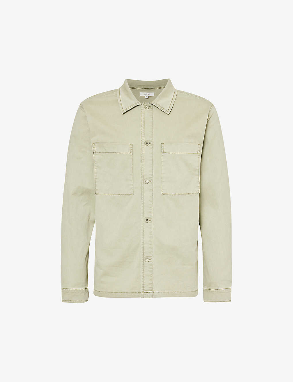 Arne Mens Olive Patch-pocket Buttoned-cuff Stretch-cotton Shirt