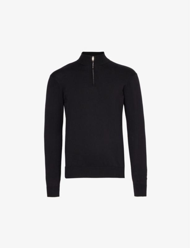 Funnel-neck regular-fit cotton-knit jumper
