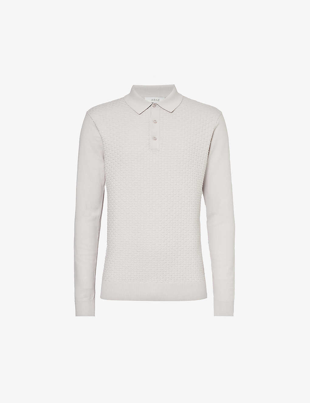 Arne Mens Grey Regular-fit Ribbed Cotton-knit Polo Shirt