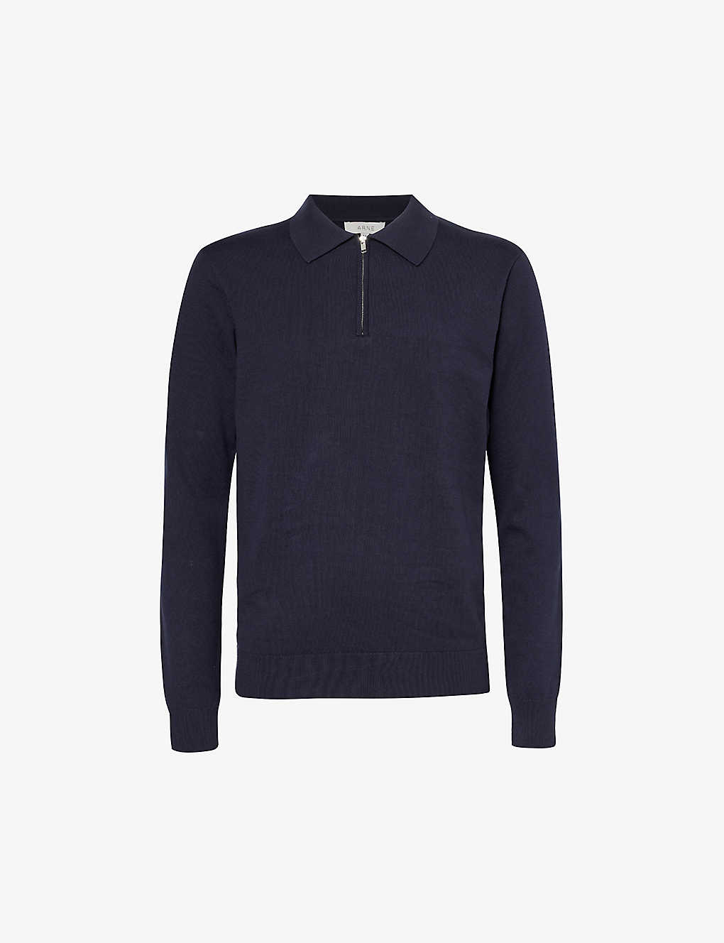 Arne Mens Navy Regular-fit Ribbed Cotton-knit Polo Shirt