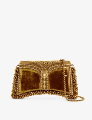 Mae Cassidy Womens Lusterous Gold Zeenat Gold-toned Iron Clutch Bag