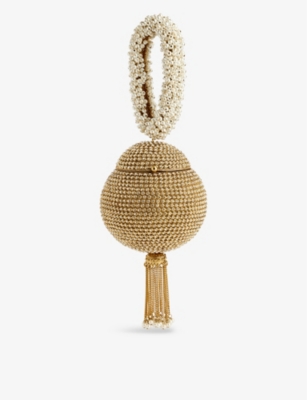 Mae Cassidy Babi Crystal-embellished Metal Clutch Bag In Pearl / Antique Gold