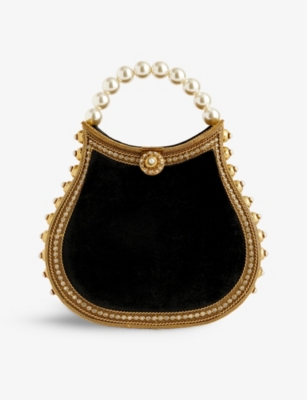 Mae Cassidy Black Pearl Antique Gold Nimmi Velvet Top-handle Bag