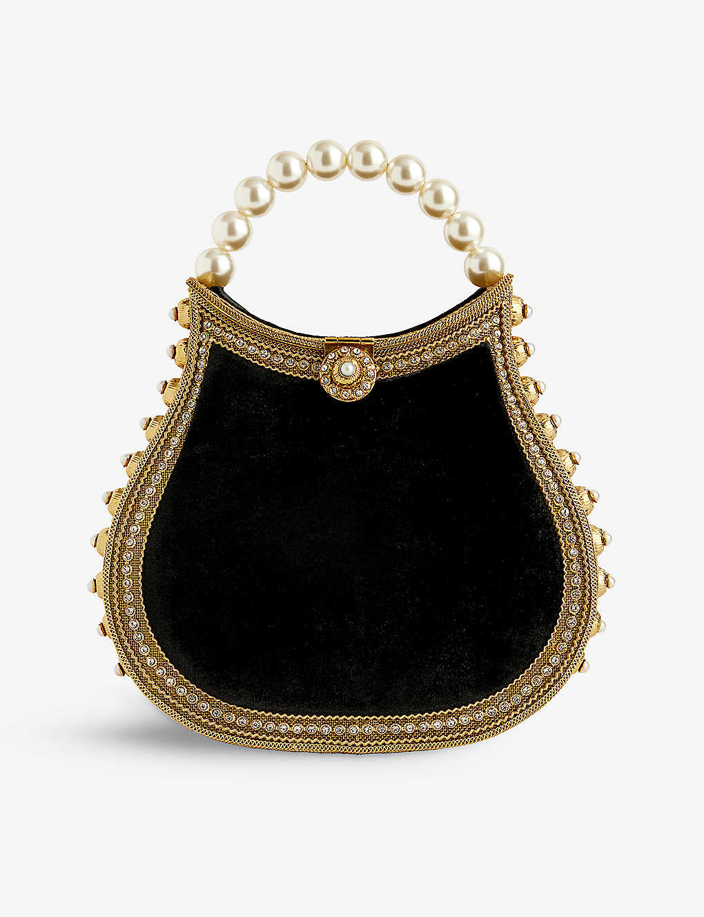 Mae Cassidy Black Pearl Antique Gold Nimmi Velvet Top-handle Bag