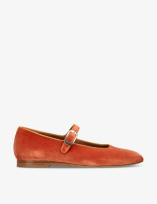Shop Le Monde Beryl Round-toe Velvet Mary Jane Courts In Brown