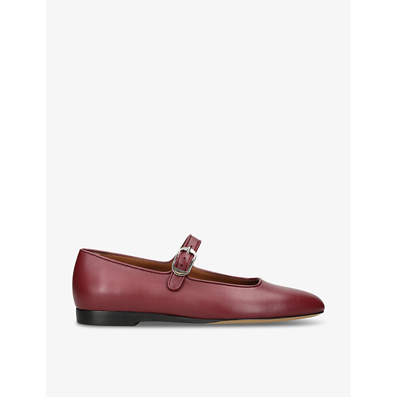 Le Monde Beryl Mary Jane Leather Flats In Red/dark