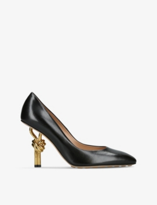 Shop Bottega Veneta Women's Black Knot Leather Heeled Courts