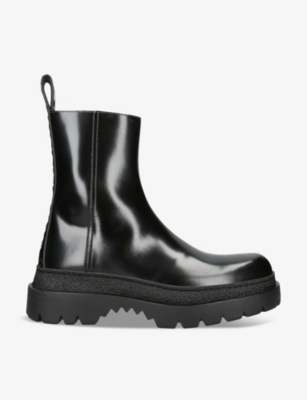 Bottega Veneta Mens Black Highway Patent-leather Ankle Boots
