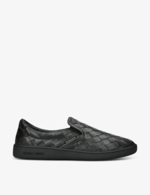 Bottega Veneta Sawyer Blue Slip-on Sneakers With Logo Detail And Intreccio Motif In Leather Man In Black