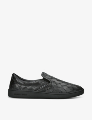 Shop Bottega Veneta Men's Black Sawyer Intrecciato-woven Trainers