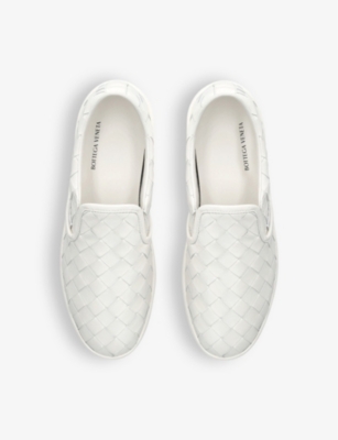 Bottega Veneta White Slip-on Sneakers With Intreccio Motif In Leather Man In Bone