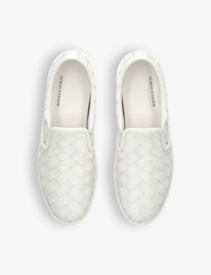 Shop Bottega Veneta Men's Bone Sawyer Intrecciato-woven Trainers