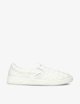 Shop Bottega Veneta Men's Bone Sawyer Intrecciato-woven Trainers