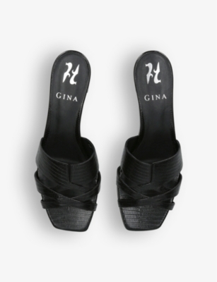 Gina Womens Black Square-toe Embossed-leather Sandals In Black