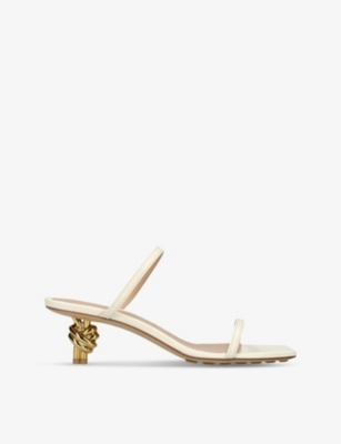 Bottega Veneta Womens Cream Knot Leather Heeled Sandals