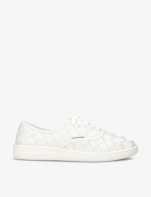 Shop Bottega Veneta Women's White Sawyer Intrecciato-woven Trainers