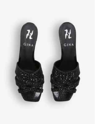 Shop Gina Women's Black Olympia Crystal-embellished Leather Sandals