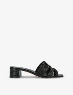 Shop Gina Olympia Crystal-embellished Leather Sandals In Black